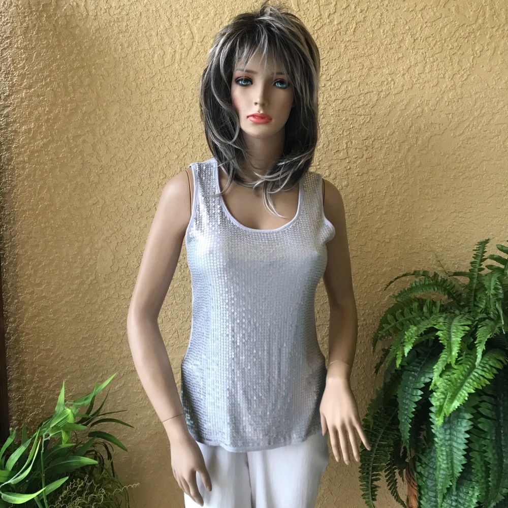 Gray/silver sequin tank top